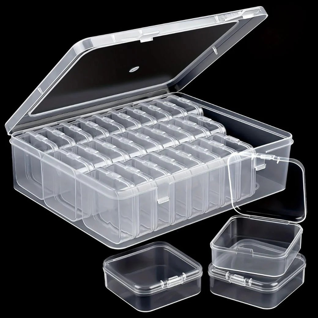 Preffers Large Clear Plastic Organizer Boxes – 30-Pack Folding Mini Bead Storage Cases