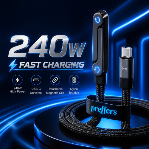2 in 1 USB C Fast Charging Cable with Foldable Phone Stand | 240W Type C to Type C Gaming & Data Transfer Cable