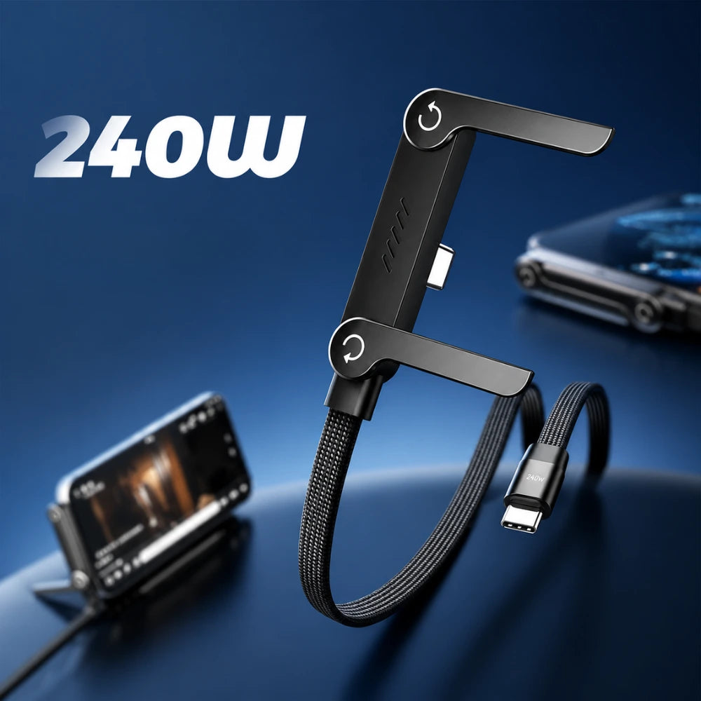 2 in 1 USB C Fast Charging Cable with Foldable Phone Stand | 240W Type C to Type C Gaming & Data Transfer Cable