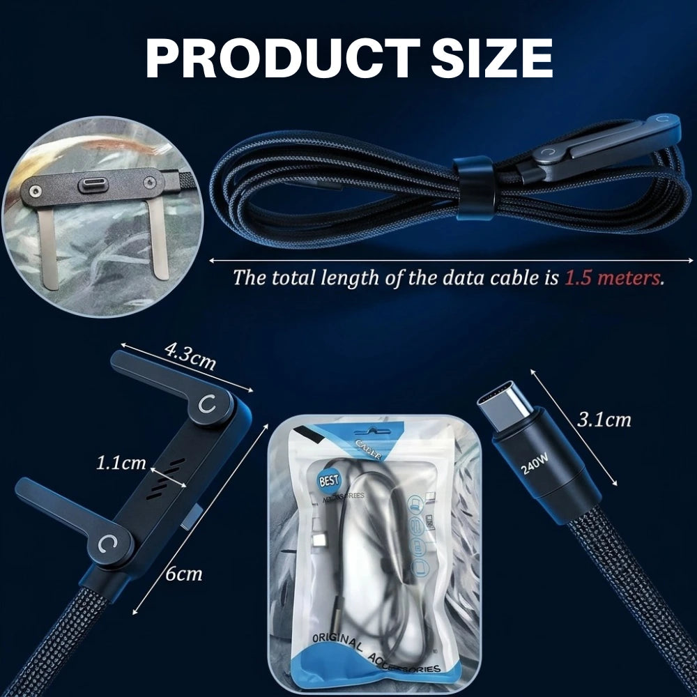 2 in 1 USB C Fast Charging Cable with Foldable Phone Stand | 240W Type C to Type C Gaming & Data Transfer Cable