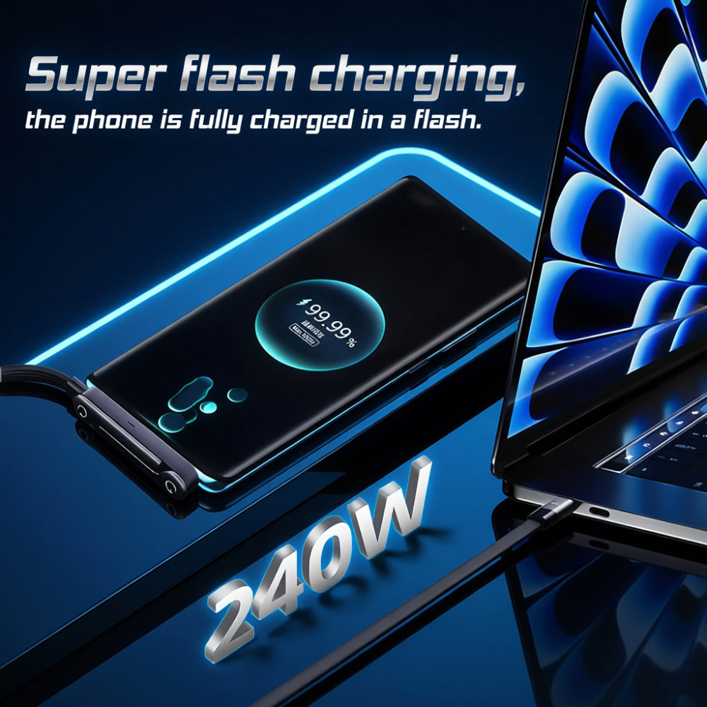 2 in 1 USB C Fast Charging Cable with Foldable Phone Stand | 240W Type C to Type C Gaming & Data Transfer Cable