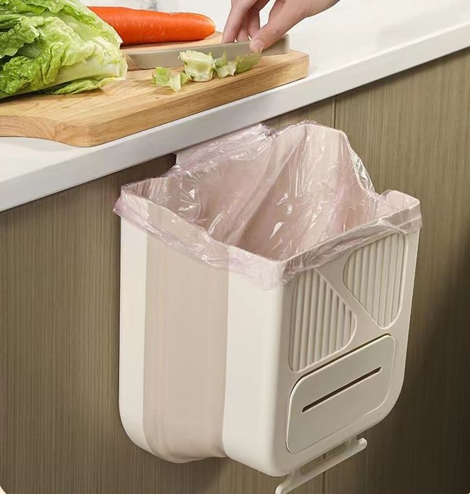 PREFFERS 2 PCSEcoFold Hanging Trash Can for Kitchen Cabinet Doors – Space-Saving & Collapsible Design