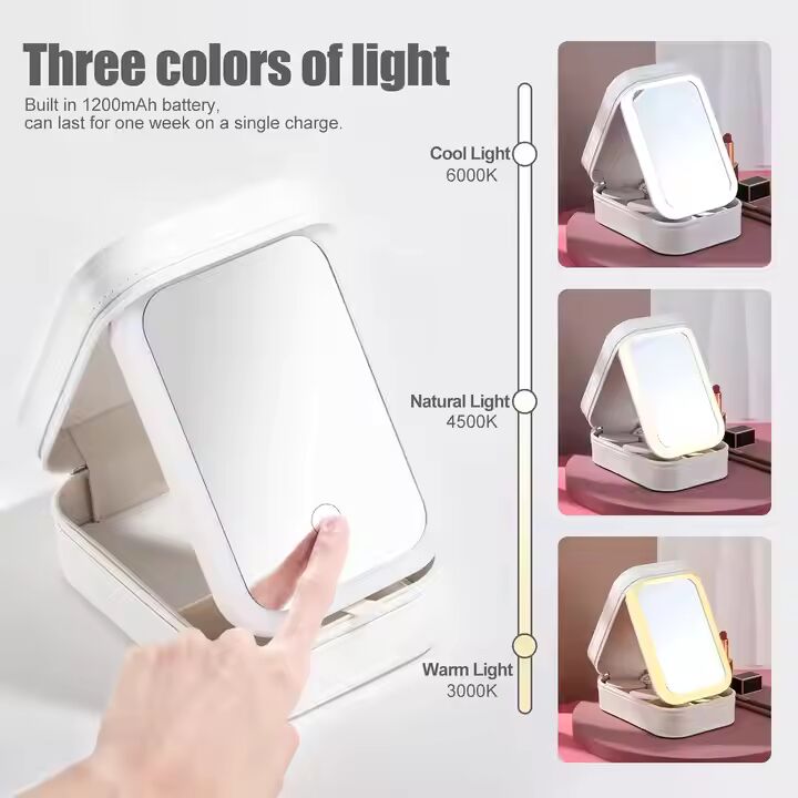 PREFFERS JEWELLERY BOX WITH LED MIRROR AND PORTABLE
