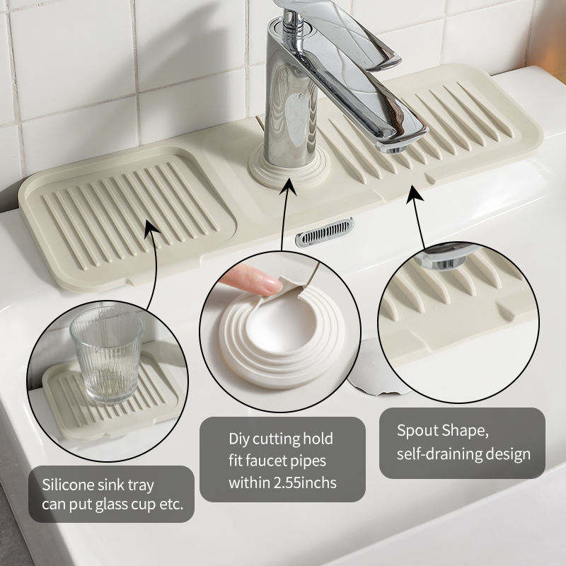 preffers® Kitchen Sink Faucet Mat Silicone Splash Guard, Quick-Dry