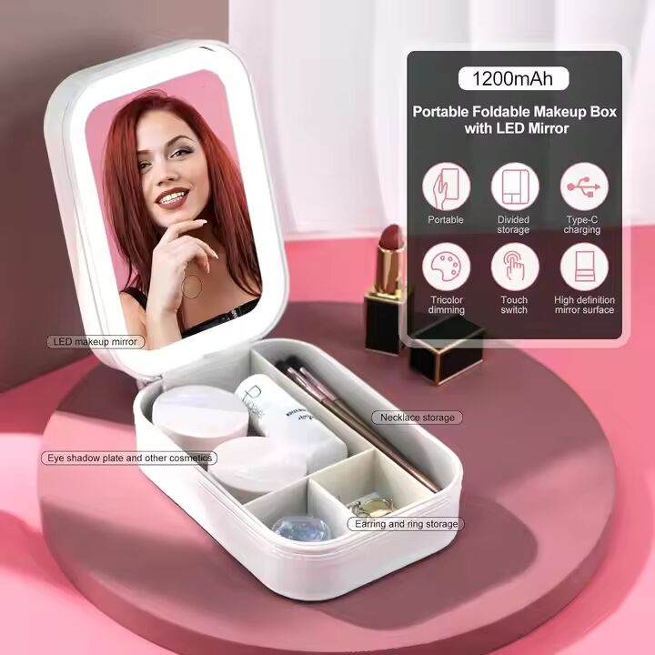 PREFFERS JEWELLERY BOX WITH LED MIRROR AND PORTABLE