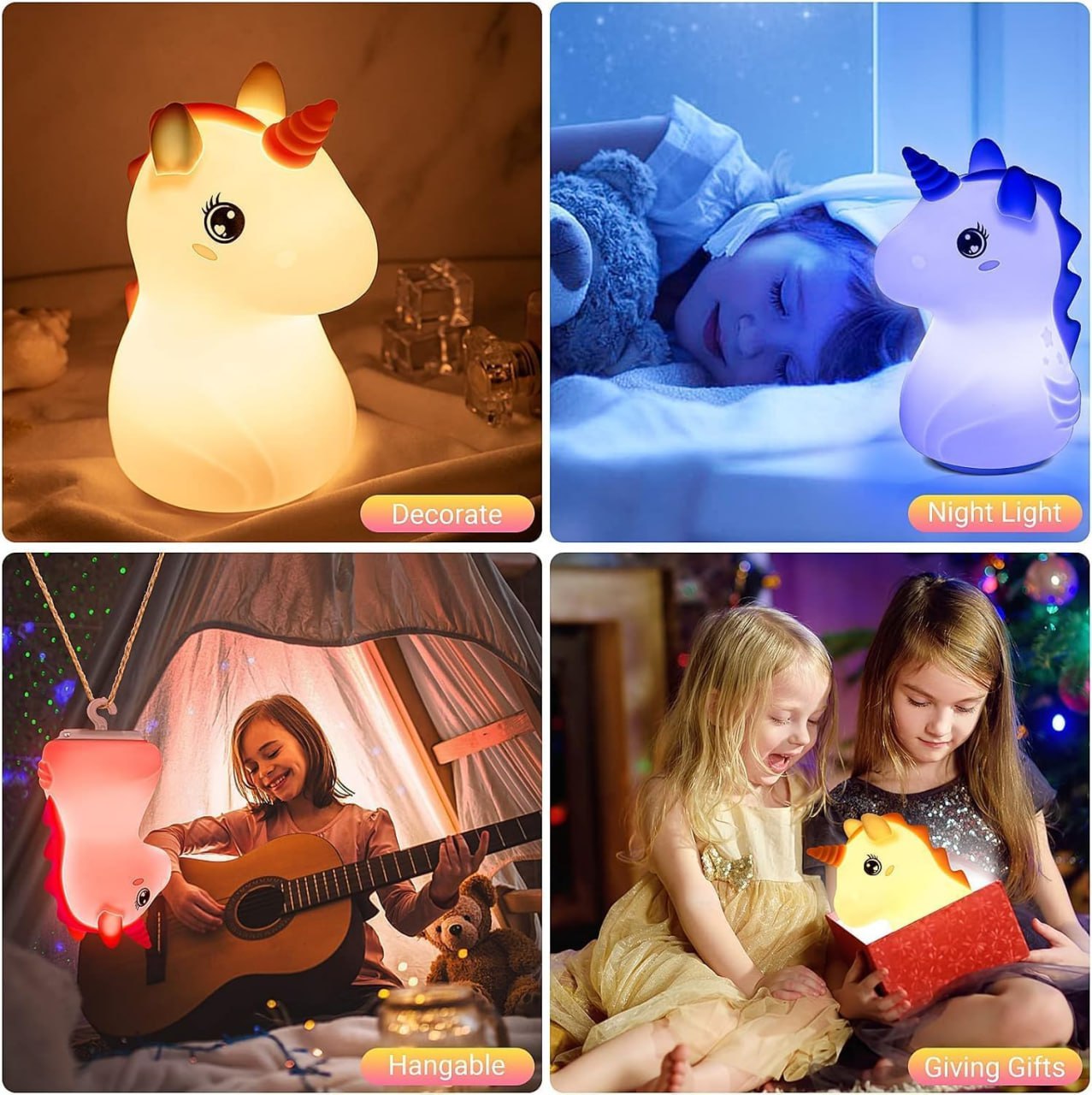 PREFFERS Silicone Unicone Night Light Rechargeable Led Lamp