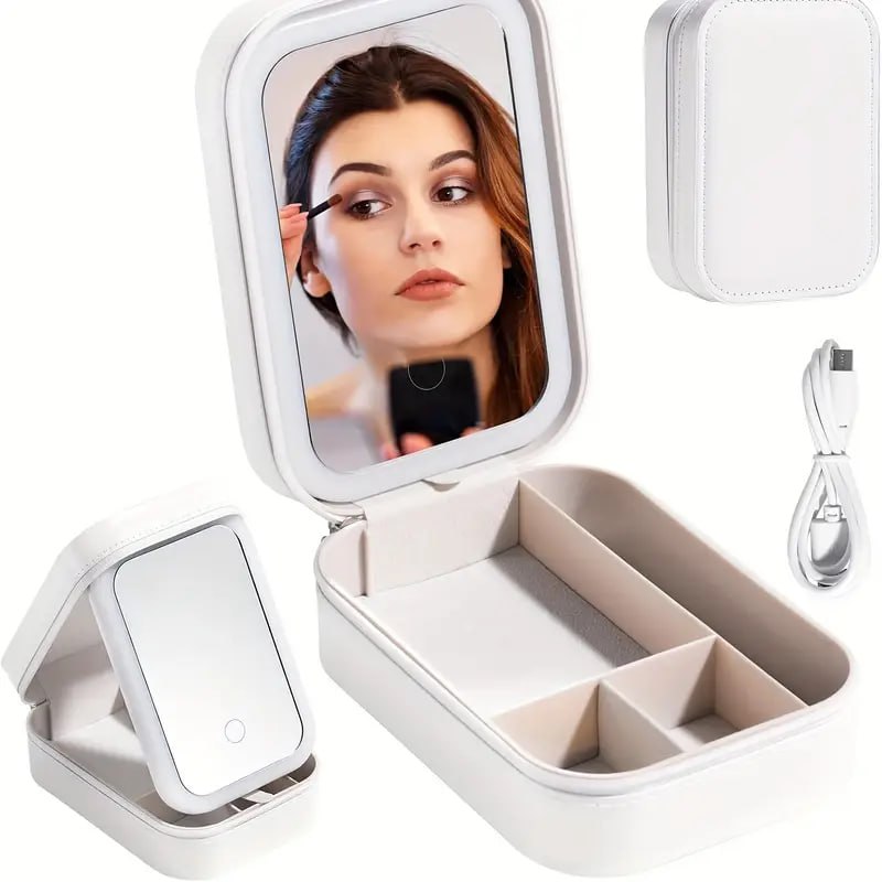 PREFFERS JEWELLERY BOX WITH LED MIRROR AND PORTABLE